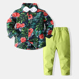 Kid Baby Boy Set Printed Long Sleeve Green 2 Pcs Suits