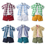 Kid Baby Boys Set Cotton Plaid Stripe Short Sleeved 3 Pcs Sets
