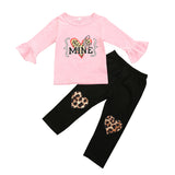 Baby Toddler Girl Suit Valentine's Day Letter-printed Leopard Love 2 Pcs Sets