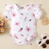 Baby Girl Flower Printed Short Sleeve Strap 3 Pcs Sets