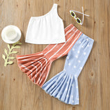 Kid Baby Girl Suit Sloping Collar Sleeveless Bell Bottoms Independence Day Sets 2 Pcs