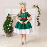 Christmas Kids Girl Cartoon Print Satin Dress