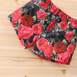 Kid Baby Girl Summer Printed Short Sleeve Shorts Rose 2 Pcs Set