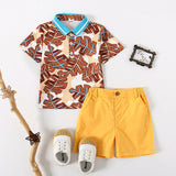 Kid Baby Boy Tropical Leaf Printed Polo New Summer 2 Pcs Sets Suits