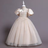 Kid Girl Bubble Sleeve Wedding Princess V-neck Dress