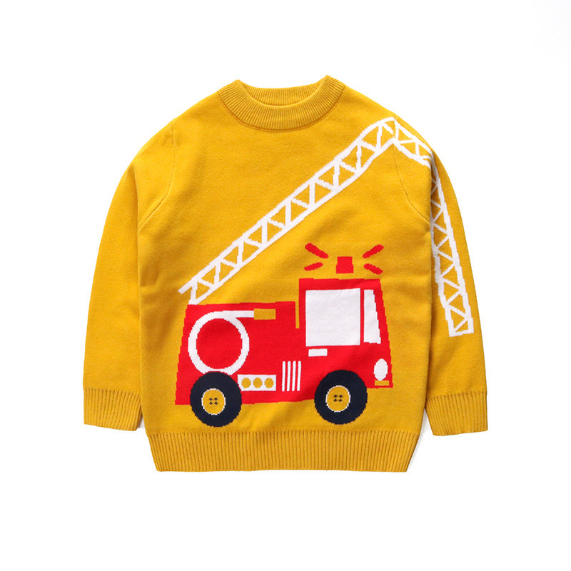 Kid Trendy Boy Cartoon Truck Sweater