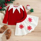 Kid Baby Girl Christmas Sweet Fall Winter Velvet Long-sleeved Snowflake 2 Pcs Sets