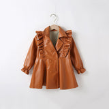 Kid Baby Girl Spring Autumn Leather Fashionable Long Coats