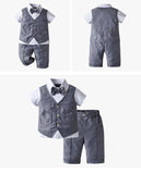 Baby Boys Gentlemen Short Sleeved Solid Fake 2 Pcs Sets