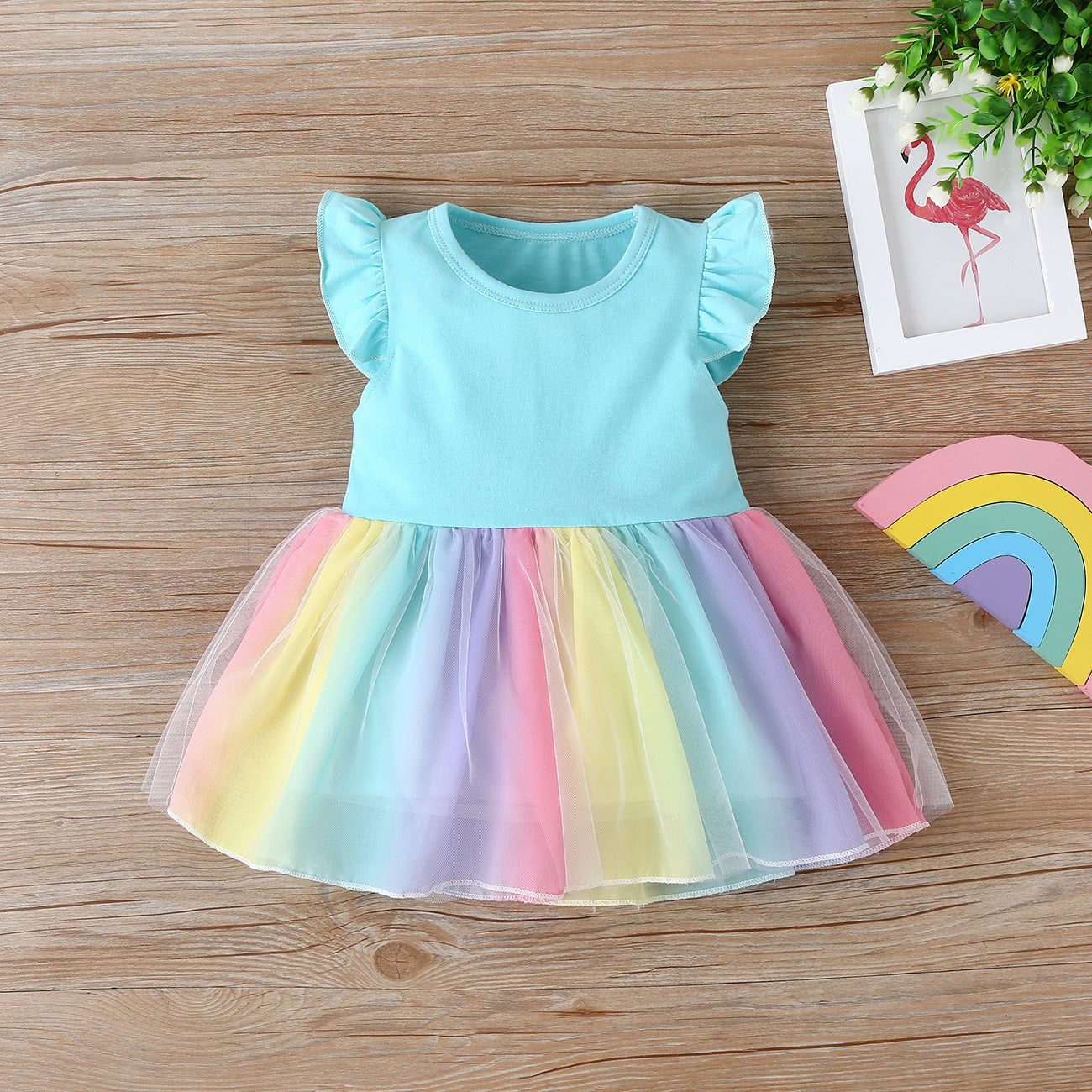 Kid Baby Girls Flying Sleeves Women Rainbow Dresses