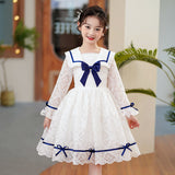 Kid Girls Spring Summer Navy Academy Lace Long Sleeve Princess Dress