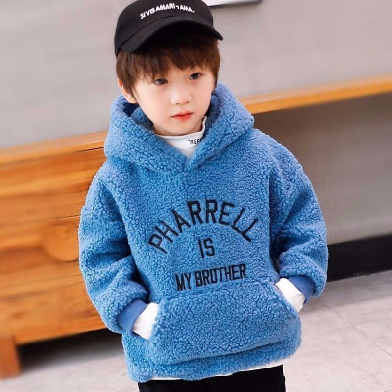 Kid Boys Cashmere Hooded Thick Imitation Lamb Cashmere Sweaters
