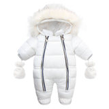 Infant Newborn Baby Winter Warm Hooded Romper Solid Color Overalls Jumpsuit