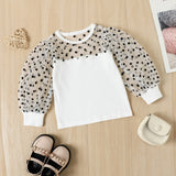 Kid Baby Girls Flocking Polka-dot Bubble Sleeve Stitching Leather 2 Pcs Sets