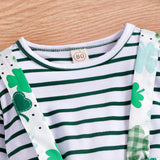 Kid Baby Girl Long Sleeved Strap Stripe Print Spring Sets 2 Pcs