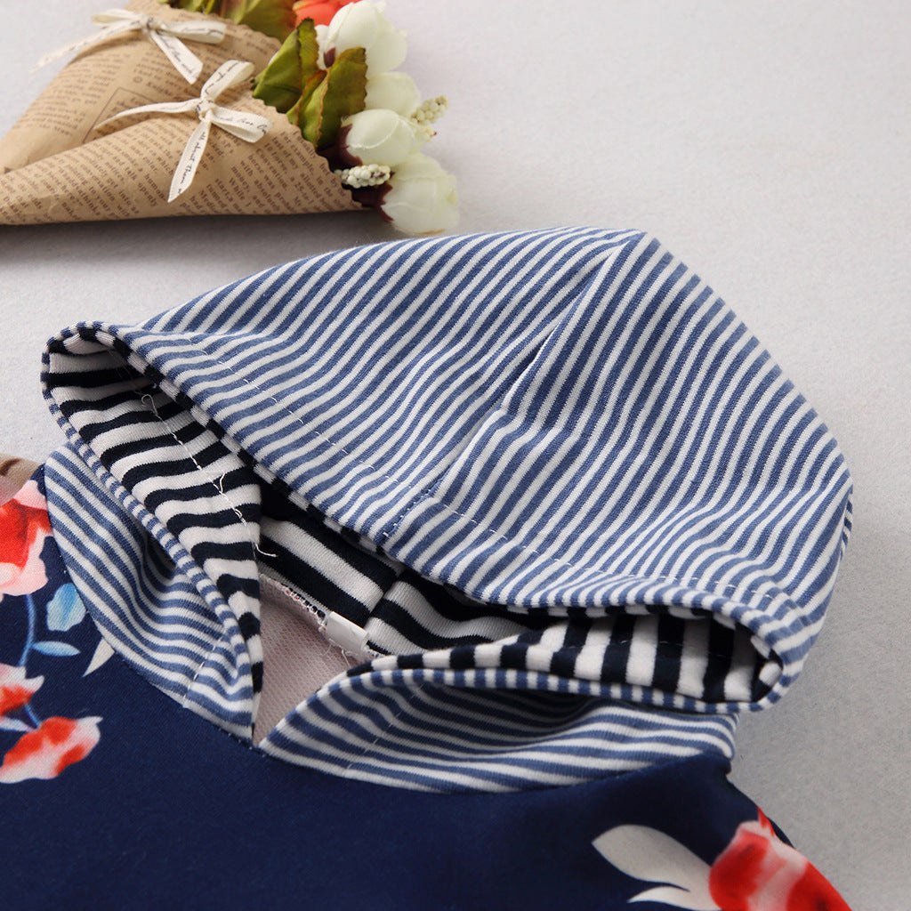 Family Matching Parent-child Stripe Stitching Hoodie Shirts Tops
