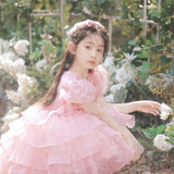 Kid Girl Summer Fairy Pink Puff Bubble Sleeve Princess Dresses