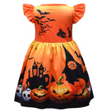 1-6T Kid Baby Girl Halloween Horrible Black Skull Ghost Funny Pumpkin Dresses