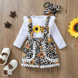 Baby Girl Suit White Sunflower Alphabet Long Sleeve Triangle Suit 2 Pcs Sets