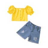 Kid Baby Girl Luxury Printed Solid Jeans 2 Pcs Set