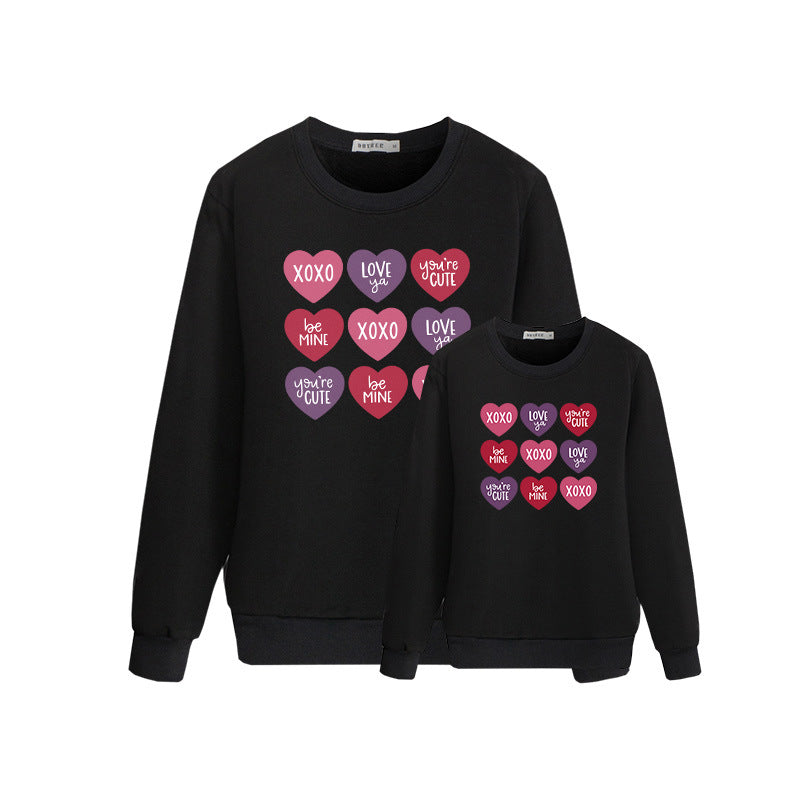 Family Matching Valentine Shirts Love Printed Mother-daughter Spring Tops