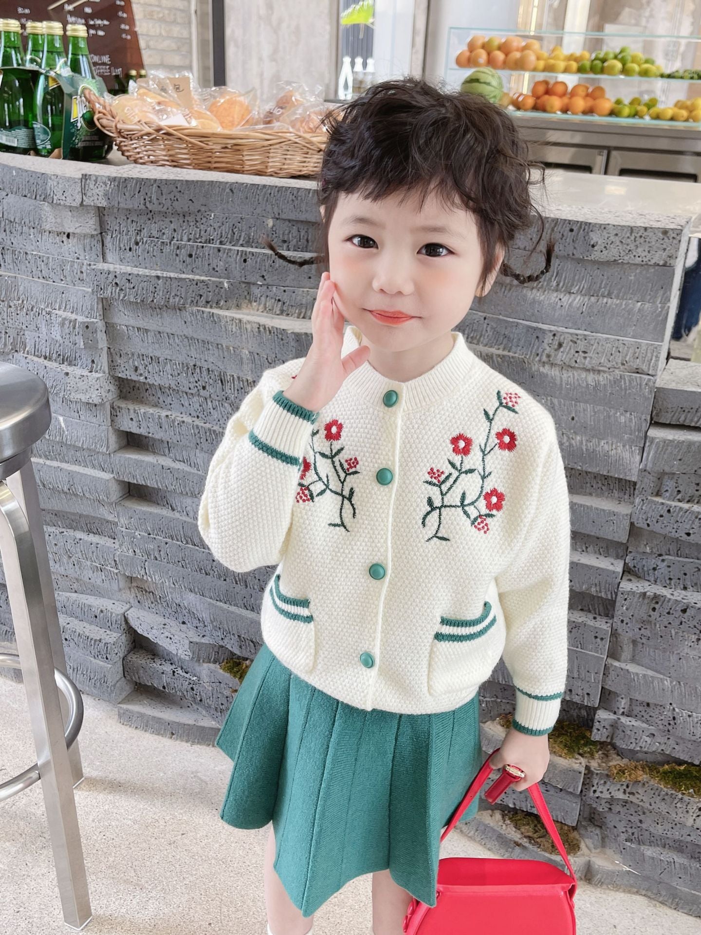 Kid Baby Girls Cardigan Pleated  Autumn Winter Suit 2 Pcs Sets