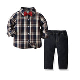 Kid Baby Boy Suit Long Sleeve Plaid Jeans Gentleman Sets 2 Pcs