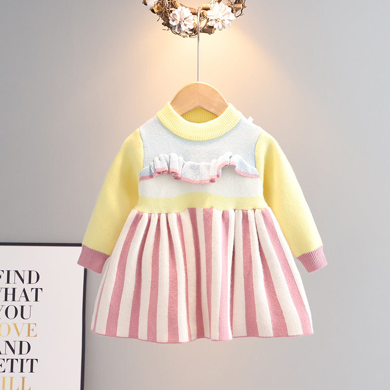Kid Baby Girl Korean Style Striped Autumn Dress