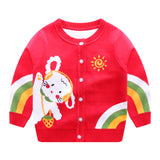 Kid Baby Girls Cardigan Explosive Round Neck Rainbow Autumn Sweaters