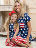 Family Matching Parent-child Mother Daughter Short Sleeve Flag Independence Dress