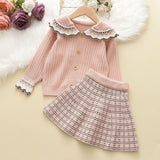 Kid Baby Girls Collar Sweater Sweet Cardigan 2 Pcs Sets