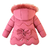 Girls Jacket Thick Keep Warm Detachable  Wool Collar Down Padded Hooded Coat