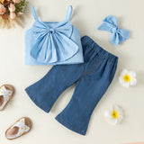 Infant Baby Girls Spaghetti Strap Sleeveless Bowknot 3 Pcs Sets