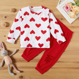 Kid Baby Girl Valentine's Day Heart Round Neck Long Sleeve 2 Pcs Sets