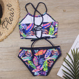 Kid Girls Swimwear Feather Print Binding Bikini Swimsuits