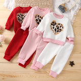 Kid Baby Girl Love Clip Cotton Leopard Valentine Set 2 Pcs