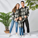 Family Matching Adult Kid Padded Black Plaid Hooded Shirt