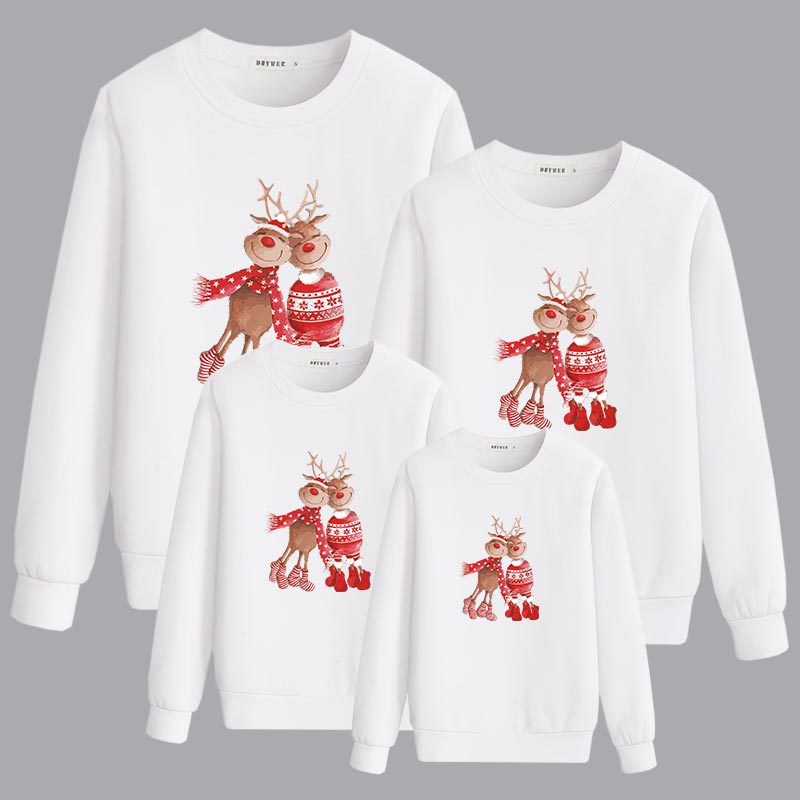 Family Matching Christmas Cartoon Cute Elk Print Creative Cotton Shirts