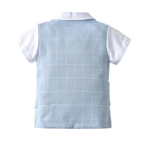 Kid Baby Boy Suit Summer Checked Gentleman Short Sleeve 2 Pcs Set