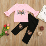 Baby Toddler Girl Suit Valentine's Day Letter-printed Leopard Love 2 Pcs Sets