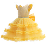 Kid Baby Girl Solid Color Cake Sequin Splicing Princess Mesh Gauze Dresses