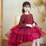 Kid Girls Spring Autumn Long Sleeved Trailing Sequins Dresses