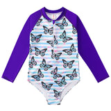 Kid Girls Middle Sunscreen Swimsuit Long-sleeved One-piece Swimwear