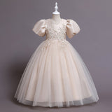 Kid Girl Bubble Sleeve Wedding Princess V-neck Dress