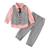 Baby Boy Suit Long Sleeve Pink 3Pcs Gentleman Formal Set