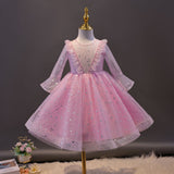 Kid Girl Long Sleeve Wedding Princess Pompadour Stage Performance Dresses