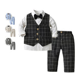 Kid Baby Boy Gentleman Suit Long Sleeve Plaid 3 Pcs Sets