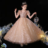 Kid Girls Princess Fashionable Puff Piano Performance Dress