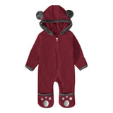 Baby Boys Girls Bear Feet Polar Fleece Hooded Foot Jumpsuits Rompers