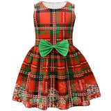 Kid Girl Bow Red Plaid Christmas Party Dresses